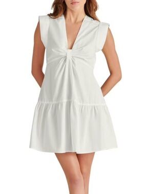 Steve Madden NWT White Cotton Poplin Mini Dress Size L Hidden Side Zip